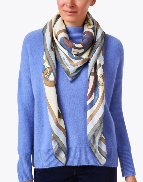 Blue Print Wool Cashmere Silk Scarf