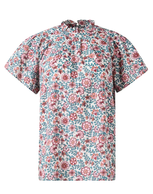 Joyful Pink and Blue Floral Print Cotton Top