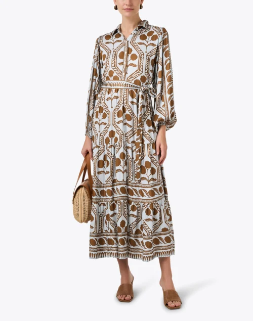 Emery Blue and Brown Print Dress