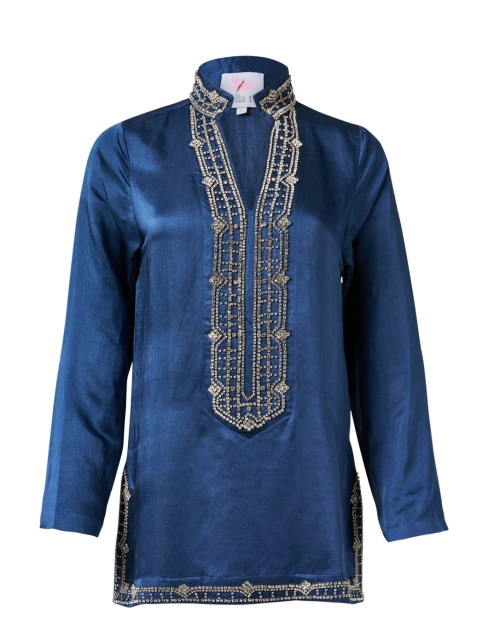 Marilyn Indigo Embroidered Tunic Top