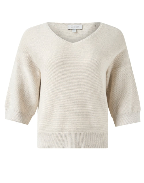 Beige Cotton V-Neck Sweater