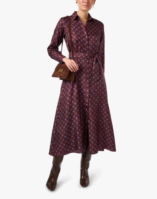 Bordeaux Red Print Silk Dress