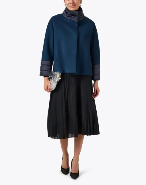 Navy Puffer Collar Coat