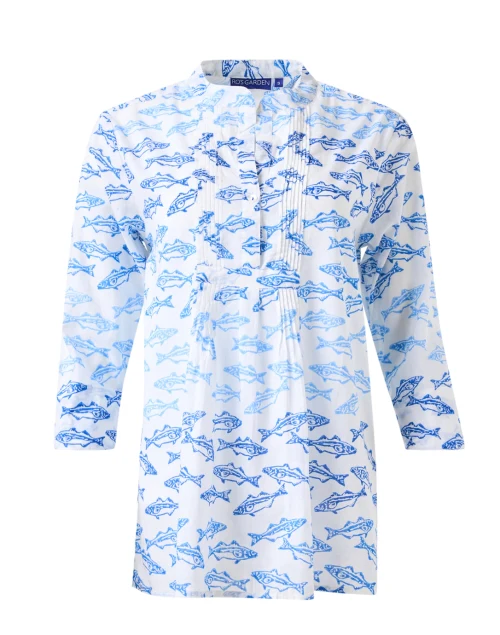 Arles Blue Fish Print Cotton Top