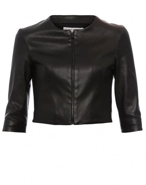 Black Stretch Leather Cropped Jacket