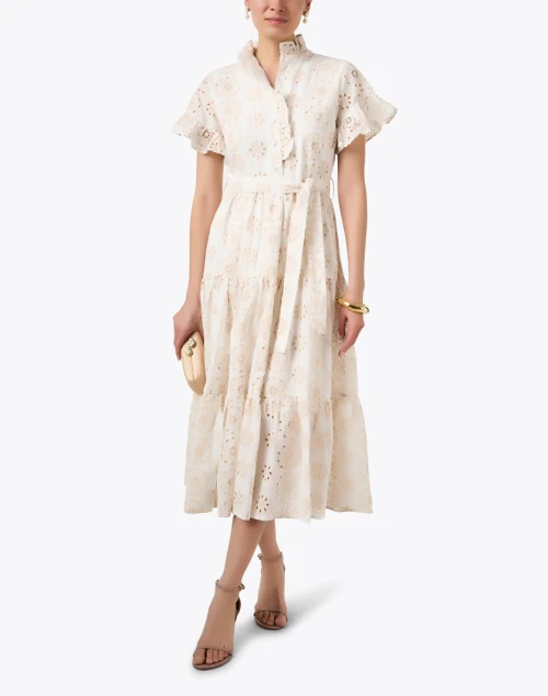 Sadie White and Beige Cotton Eyelet Dress