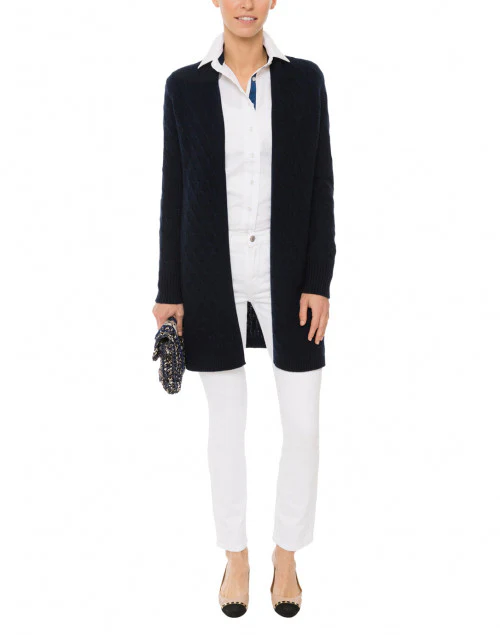 Sophie Navy Cable Knit Cashmere Cardigan