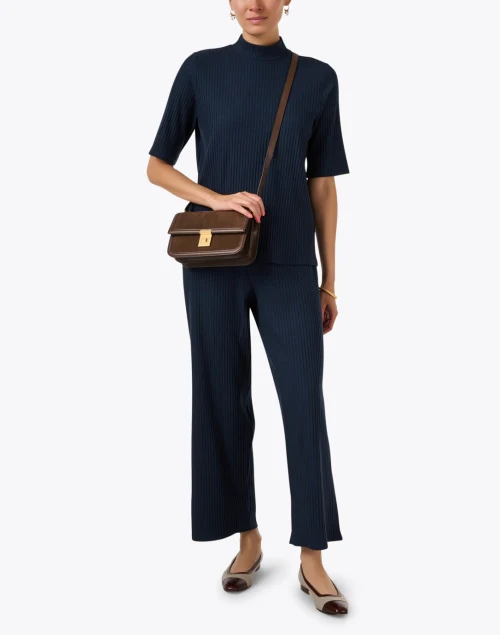 Deep Blue Ribbed Wide Leg Pant