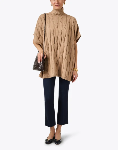 Tan Cable Knit Poncho Sweater
