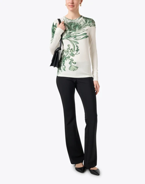 Cream and Green Floral Print Top