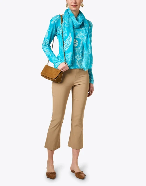 Turquoise Paisley Print Cashmere Silk Sweater