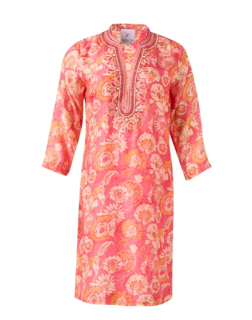 Coral Floral Print Tunic Dress