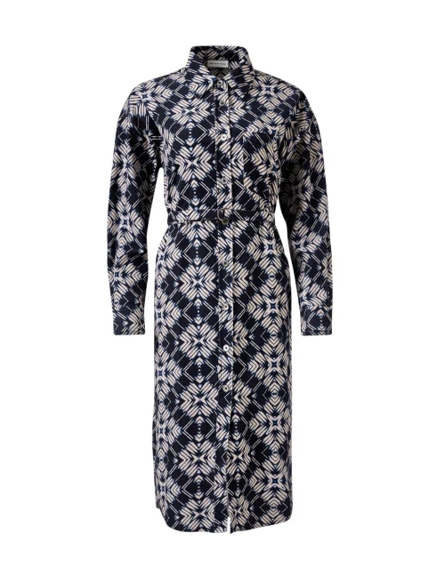 Aria Navy Print Corduroy Shirt Dress