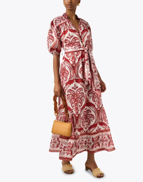 Red and White Floral Print Cotton Dress