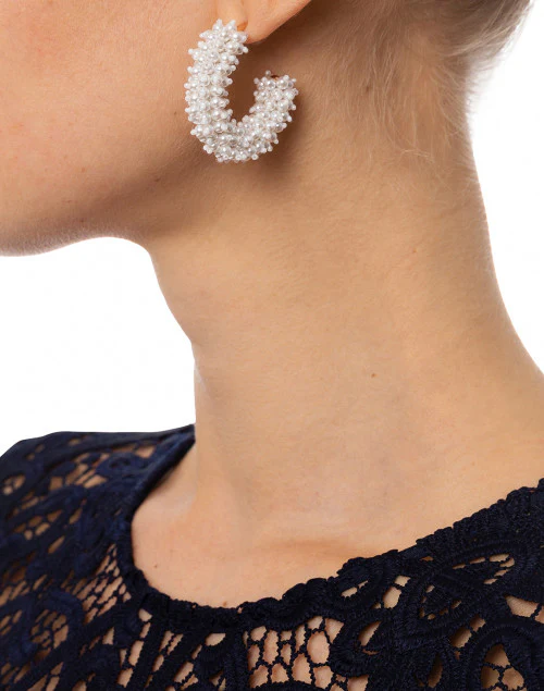 Taylor White and Gold Mini Hoop Earrings
