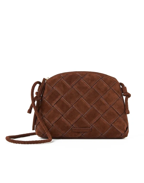Mallory Dark Brown Woven Suede Leather Crossbody Bag
