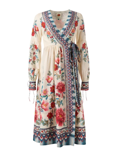 Mosaic Ivory Floral Print Wrap Dress