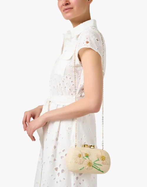 Tan Daisy Embroidered Clutch