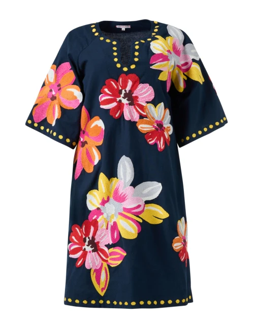 Charming Navy Floral Print Mini Kaftan