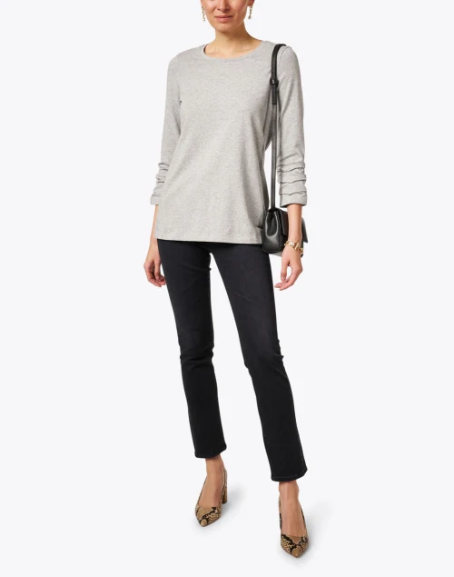 Heather Grey Pima Cotton Ruched Sleeve Tee