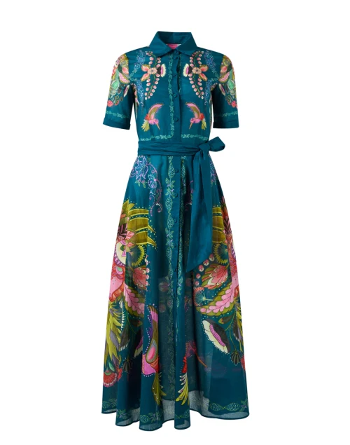 Blue Multi Paisley Cotton Shirt Dress