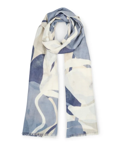 Navy and Ivory Print Scarf