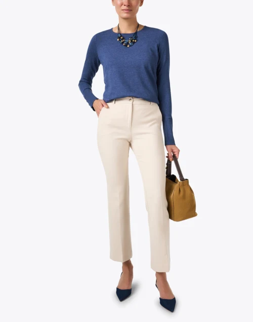 Indigo Knit Button Cuff Top