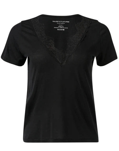 Black Silk Lace Trim Top