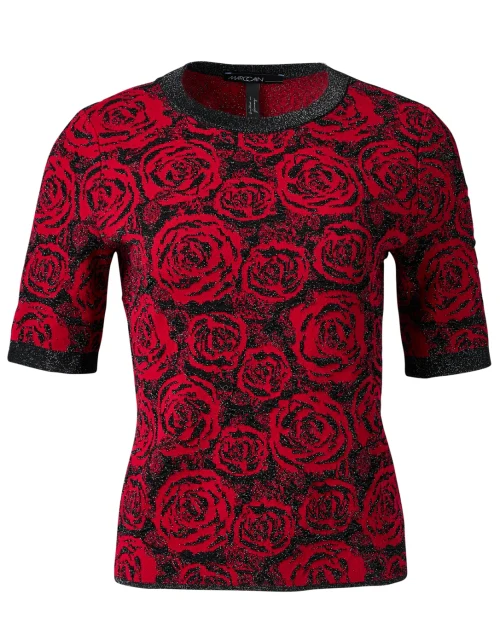 Red Rose Print Knit Top