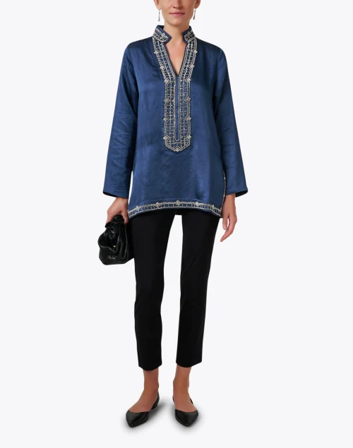 Marilyn Indigo Embroidered Tunic Top