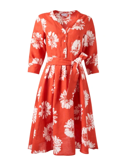 Orange Floral Linen Dress