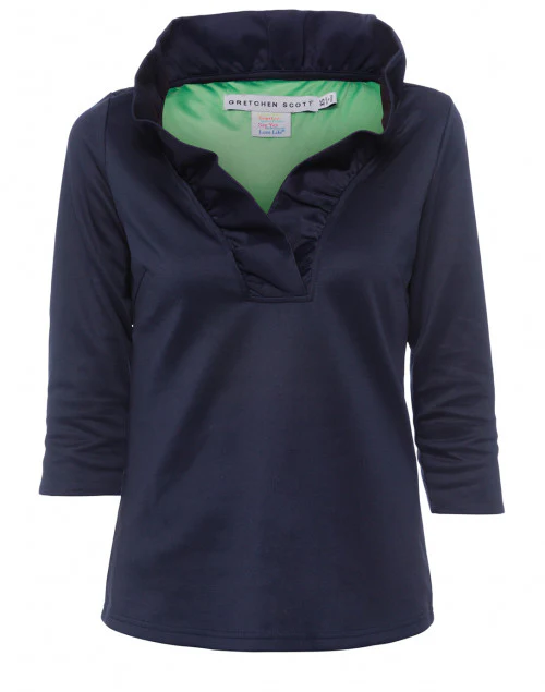 Navy Ruffle Neck Top