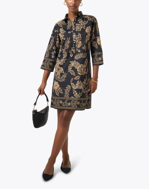 Black Floral Cotton Shirt Dress