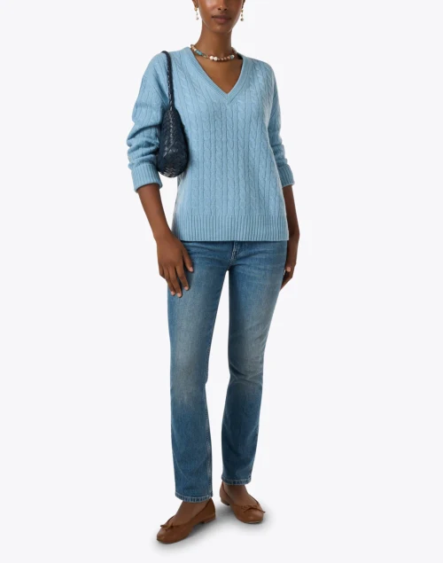 Blue Cable Knit Cashmere Sweater