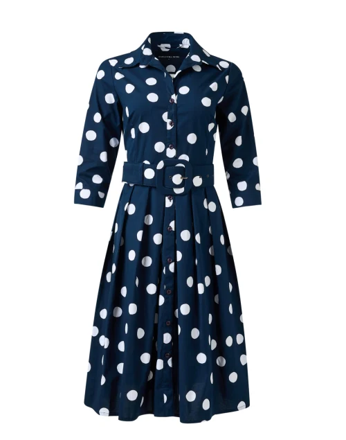 Audrey Navy Polka Dot Cotton Stretch Dress