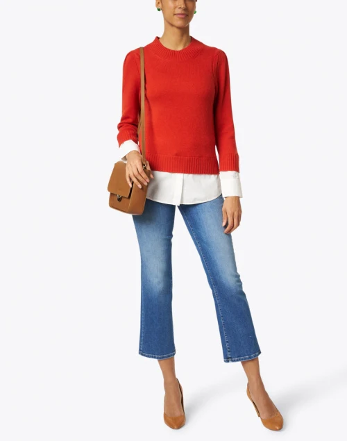Eton Cardamon Orange Wool Cashmere Sweater with White Underlayer