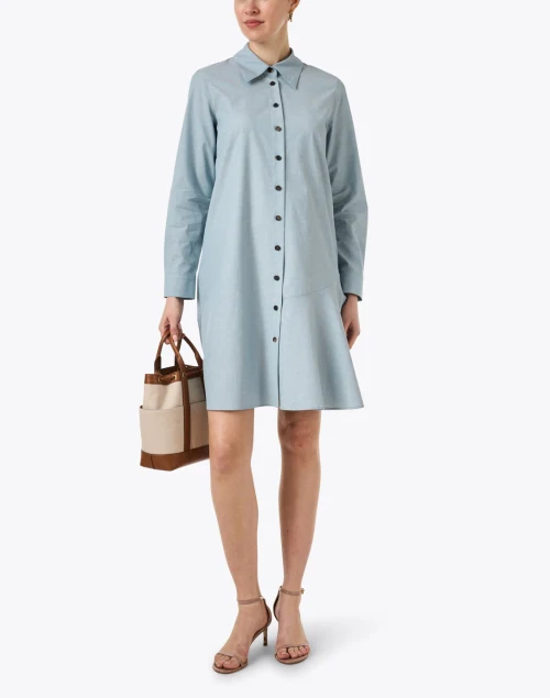 Blue Flounce Hem Shirt Dress