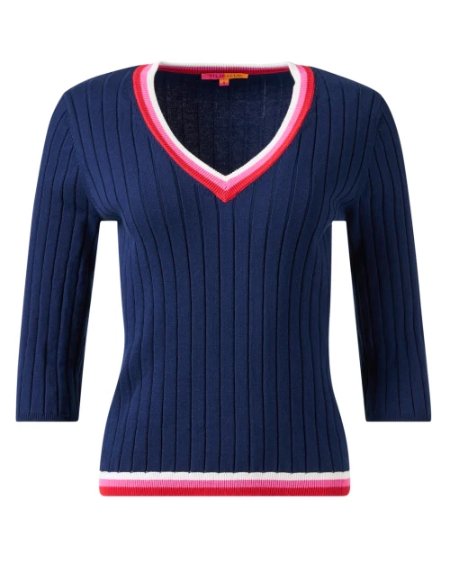 Navy Contrast Trim Cotton Sweater