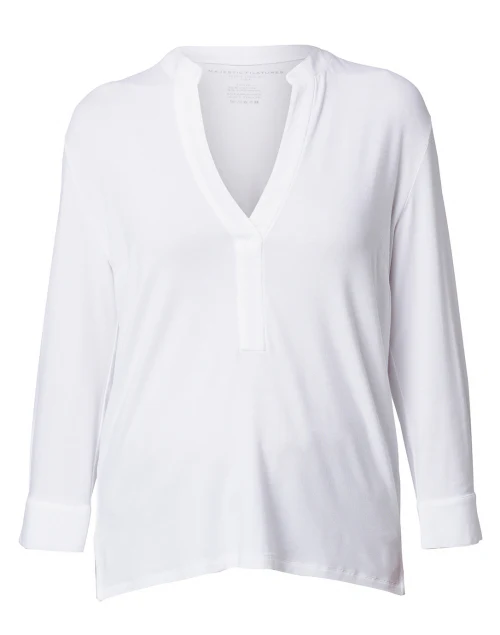 White Stretch Viscose Henley Top
