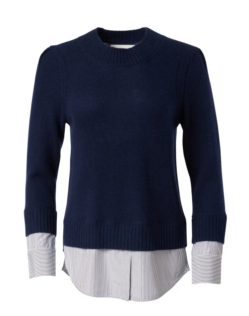 Eton Navy Wool Cashmere Sweater with Blue Stripe Underlayer
