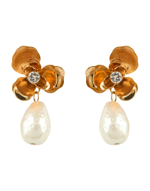 Posey Gold Flower Pearl Drop Earrings
