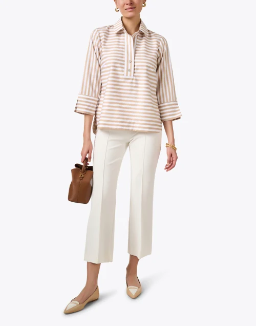 Aileen Beige Striped Cotton Top
