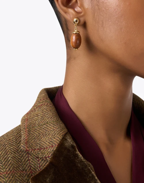 Gold and Wood Drop Earrings