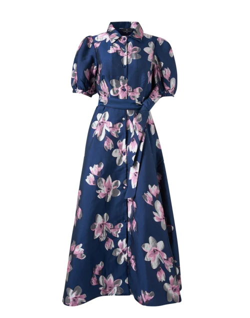 Charlotte Navy Floral Jacquard Dress
