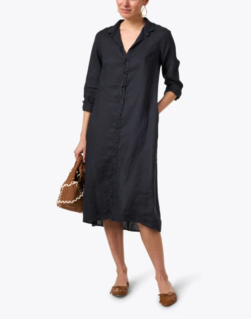 Navy Linen Shirt Dress