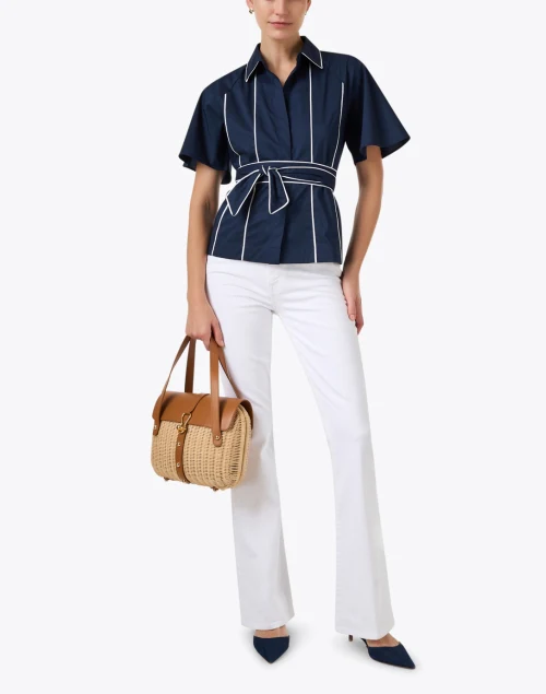 Joanna Navy Belted Top