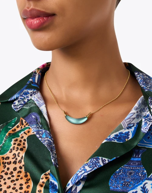 Blue Lucite Crescent Necklace