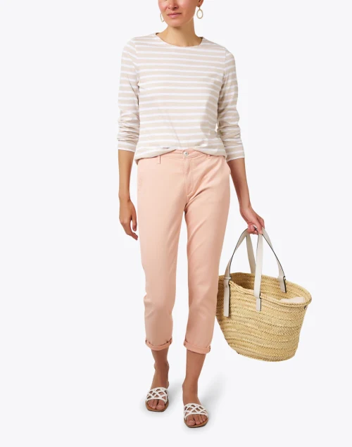 Minquidame Beige and White Striped Cotton Top