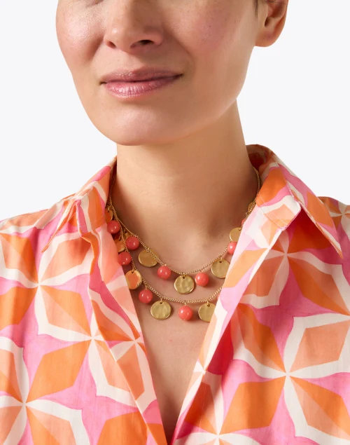 Gold and Coral Drop Necklace