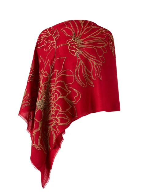 Red and Gold Embroidered Wool Scarf